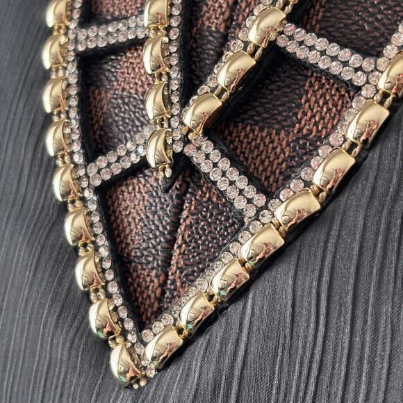 Black Bubble Hem Blouse Medium Gold Rhinestone Collar Top Shirt Bell I.N. Studio - Picture 11 of 11